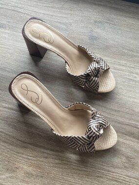 Sam Edelman Black/Tan Raffia Block-heel Sandals Size 9  $25